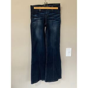 Vintage lei y2k dark wash high waist flares back split hem JRs 11 no back pocket